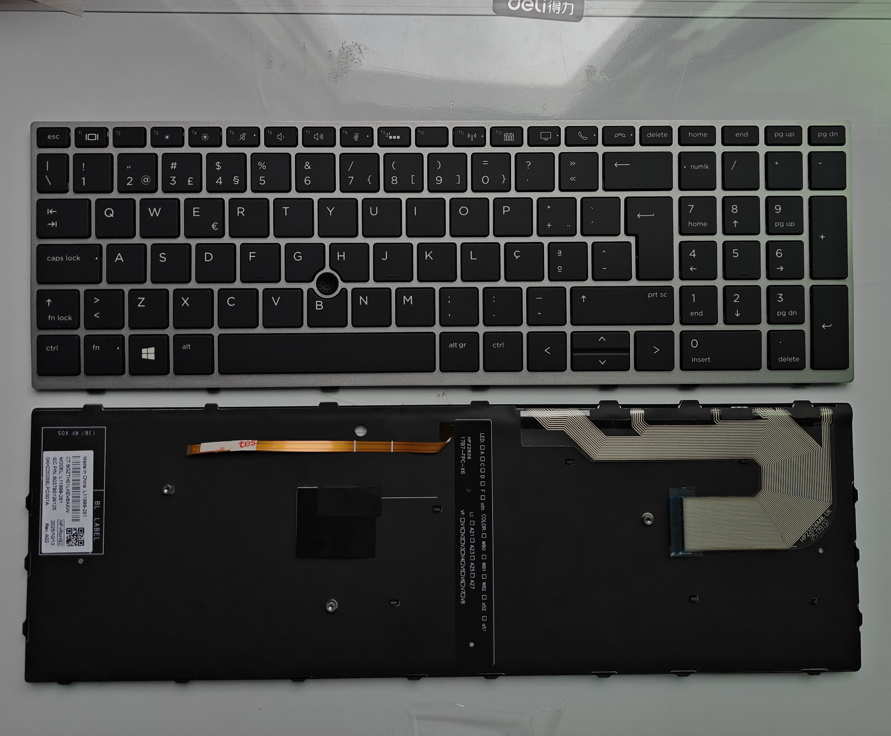 Picture of Laptop Portuguese Keyboard forNew Replacement Laptop Keyboard For HP 850G5/850G6 SILVER FRAME BLACK With Point Backlit (OEM) PO Layout